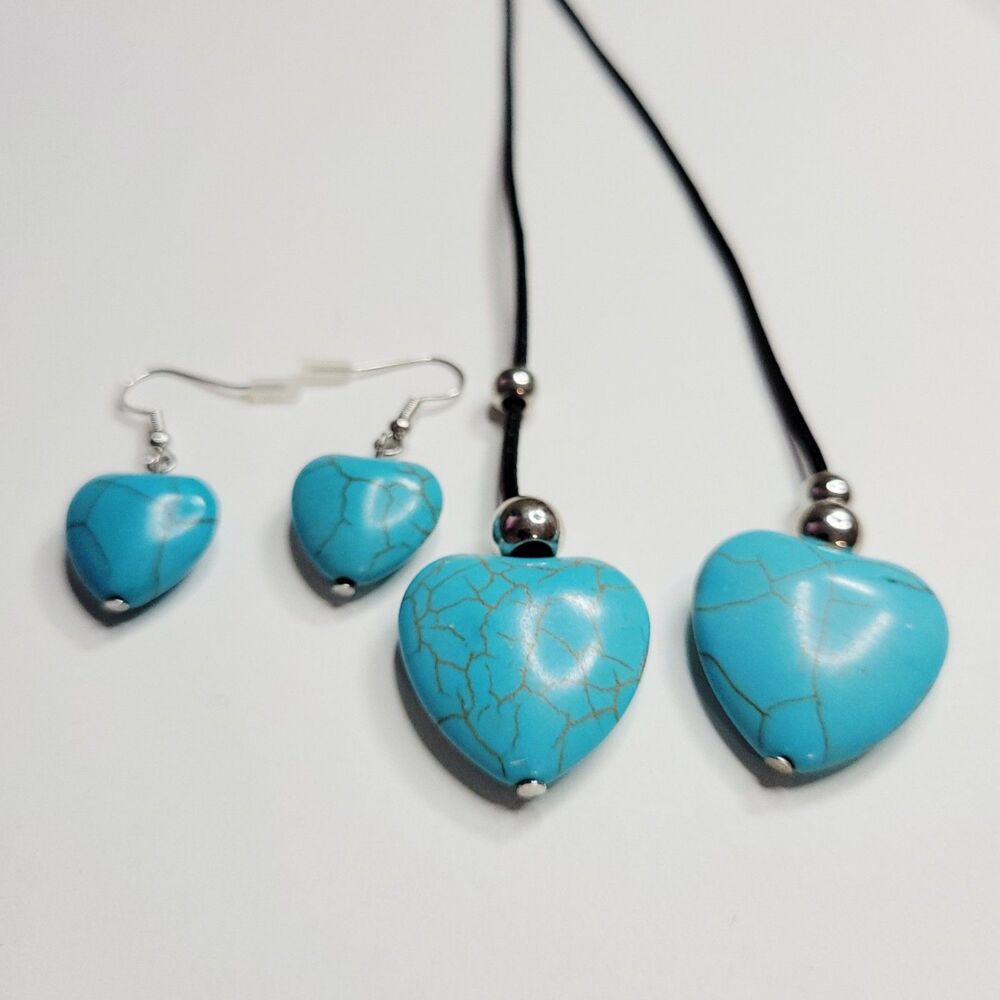 BOGO New! Buy Blue Marbled Hearts Necklace And Get Matching Earring Set Free!